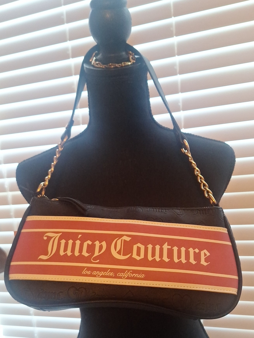 Juicy Couture Black Shoulder Bag with Pink and Wht. Logo Panel
